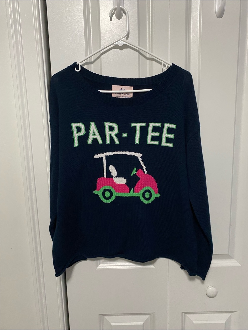 Pearls and Camo PAR-TEE Navy Knit Top with Golf Cart Graphic - Picture 3 of 7